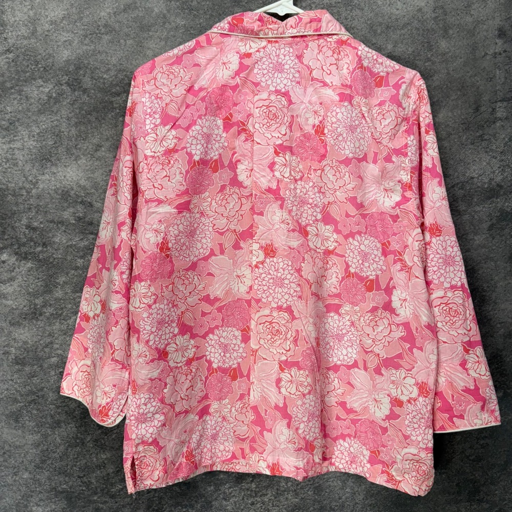 Lilly Pulitzer Pajama Top Womens M Pink Tropical Floral Print Button Up - Picture 4 of 13